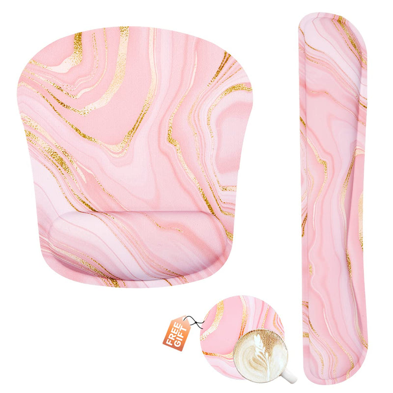[Australia - AusPower] - Memory Foam Ergonomic Keyboard Wrist Rest Pad and Mouse Wrist Rest Support Mouse Pad Set with Non-Slip Rubber Base Set for Office Gaming Easy Typing & Pain Relief-Pink Marble Pink Marble 