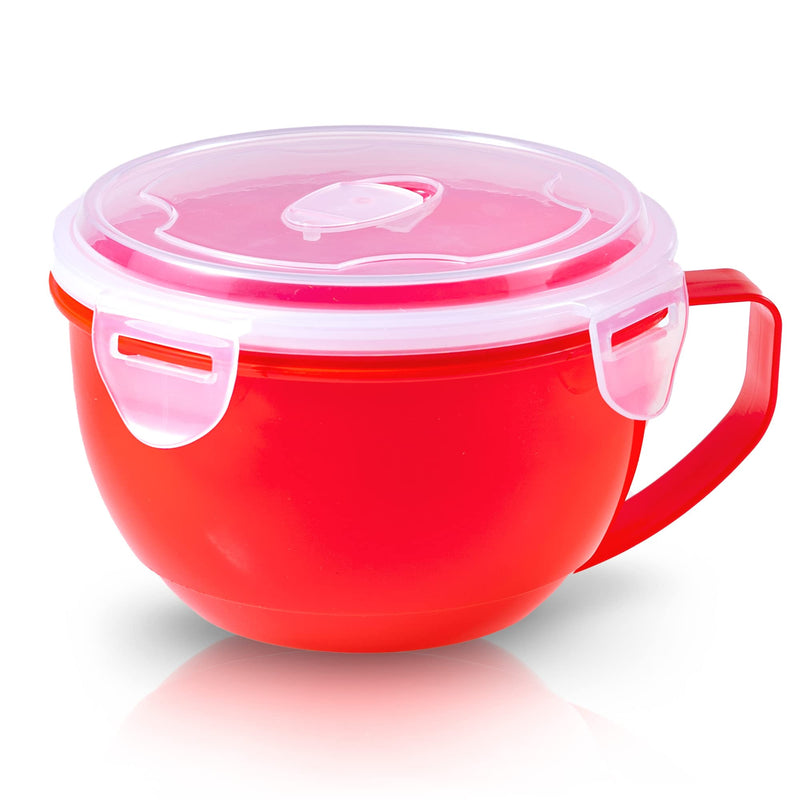 [Australia - AusPower] - Microwave Bowl with Lid, Microwave Soup Bowl with Lid, Noodle Bowl for Ramen, Soup, Beverages, 30.43 Ounces, Red 