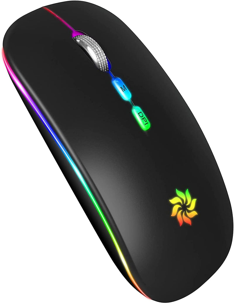 [Australia - AusPower] - LED Wireless Mouse Slim Silent Mouse 2.4G Rechargeable Wireless Computer Mouse Wireless Mouse for Laptop, MacBook, iPad, Chromebook, with USB & Type-c Receiver Black with LED Backlit 