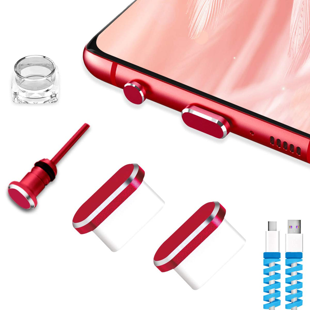 [Australia - AusPower] - VIWIEU Anti Dust Plug USB C Port Cover, Cell Phone Type C Charging Port and Earphone Jack Cap Dirt Protector, Compatible with Samsung Galaxy Pixel OnePlus Laptop MacBook Pro Android Devices Red 2 Pack 