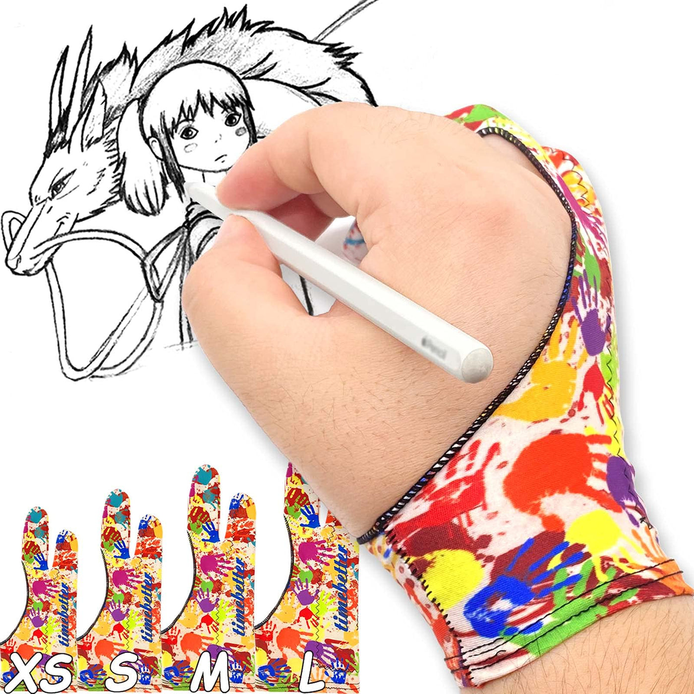 TIMEBETTER Drawing Glove M, Artist Glove for Drawing Tablet iPad, Palm  Rejection Digital Art Glove, Suitable for Left Right Hand - Colored  Handprint, 2 Pack 2-Finger, Colored Handprints