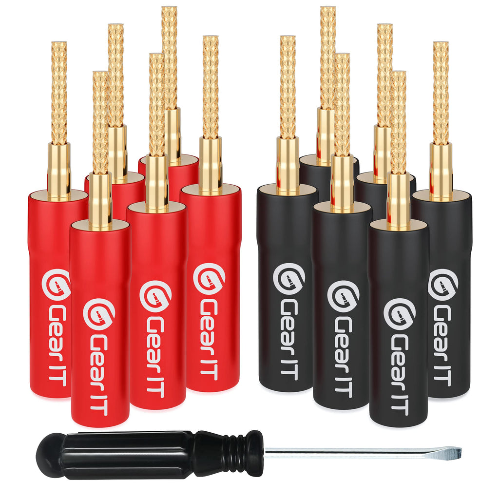 [Australia - AusPower] - GearIT Flex Pin Banana Plugs for Speaker Wire (6 Pairs, 12 Pieces), Speaker Connector Pin Plug Type, 24K Gold Plated Insulated for Spring-Loaded Speaker Banana Jack Terminals PVC - Flex Pin (Spring Terminal Connectors) 
