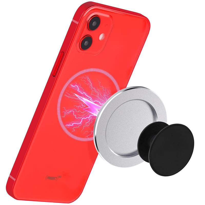 [Australia - AusPower] - Tomorotec Removable Magnetic Base for Collapsible Phone Grip Holder Ring Stand, Magnetic Case Wireless Charging Compatible with iPhone 12, Phone Grip Not Included (Silver) 