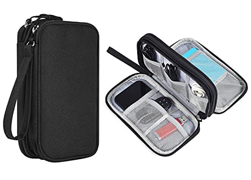 [Australia - AusPower] - Electronics Organizer Travel Case, Double Layer Portable Cable Organizer Bag for Hard Drive, Cards, USB Cables, Phone, Wireless Earbuds, Power Bank, Black 