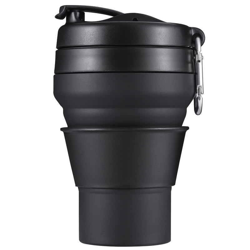 [Australia - AusPower] - EASYXQ Collapsible Travel Cup, 20 OZ 600ml Silicone Folding Camping Cup, Leak Proof BPA Free Portable Cup, Sport Bottle with Lids for hiking (Black) Black Large (Pack of 1) 