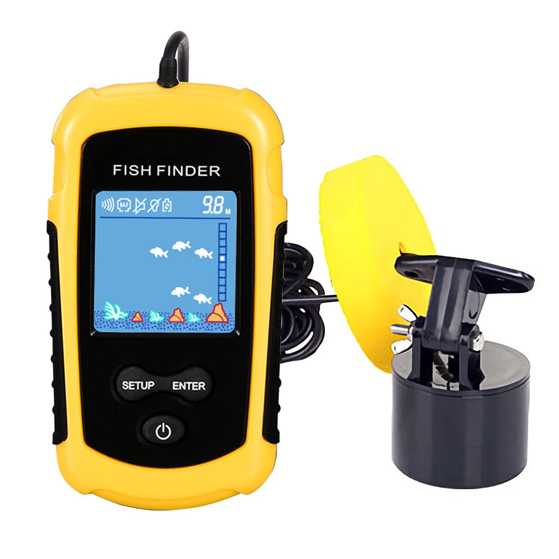 [Australia - AusPower] - Atibin Handheld Kayak Fish Depth Finder Portable Transducer Fish Finder Sonar Boat Dock Fish Finders Display Water Fishing Yellow 