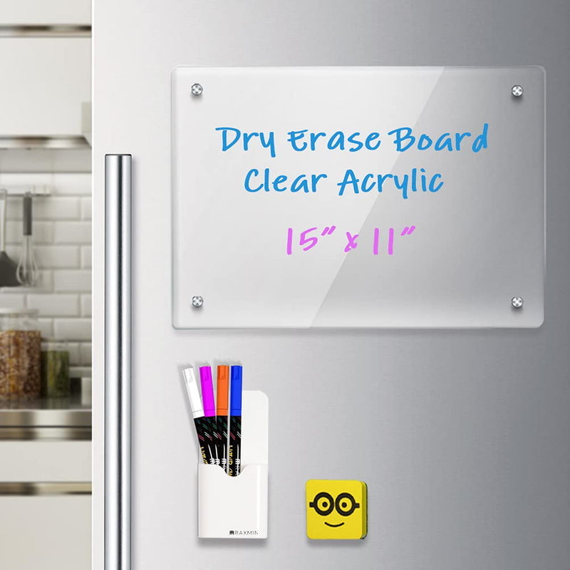 [Australia - AusPower] - Acrylic Note Board Refrigerator Dry Erase Board Magnetic Clear 15”x11" Includes 4 Dry Erase Markers 