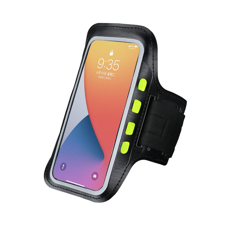 [Australia - AusPower] - Black Cell Phone Armband with LED Lights Runing Armband Phone Holder,Phone Size 5.2-7.9Inch for iPhone,Samsung Smart Phone,Sweat Resistant Sports Phone Armband with Key Holder and Card Slot Black 