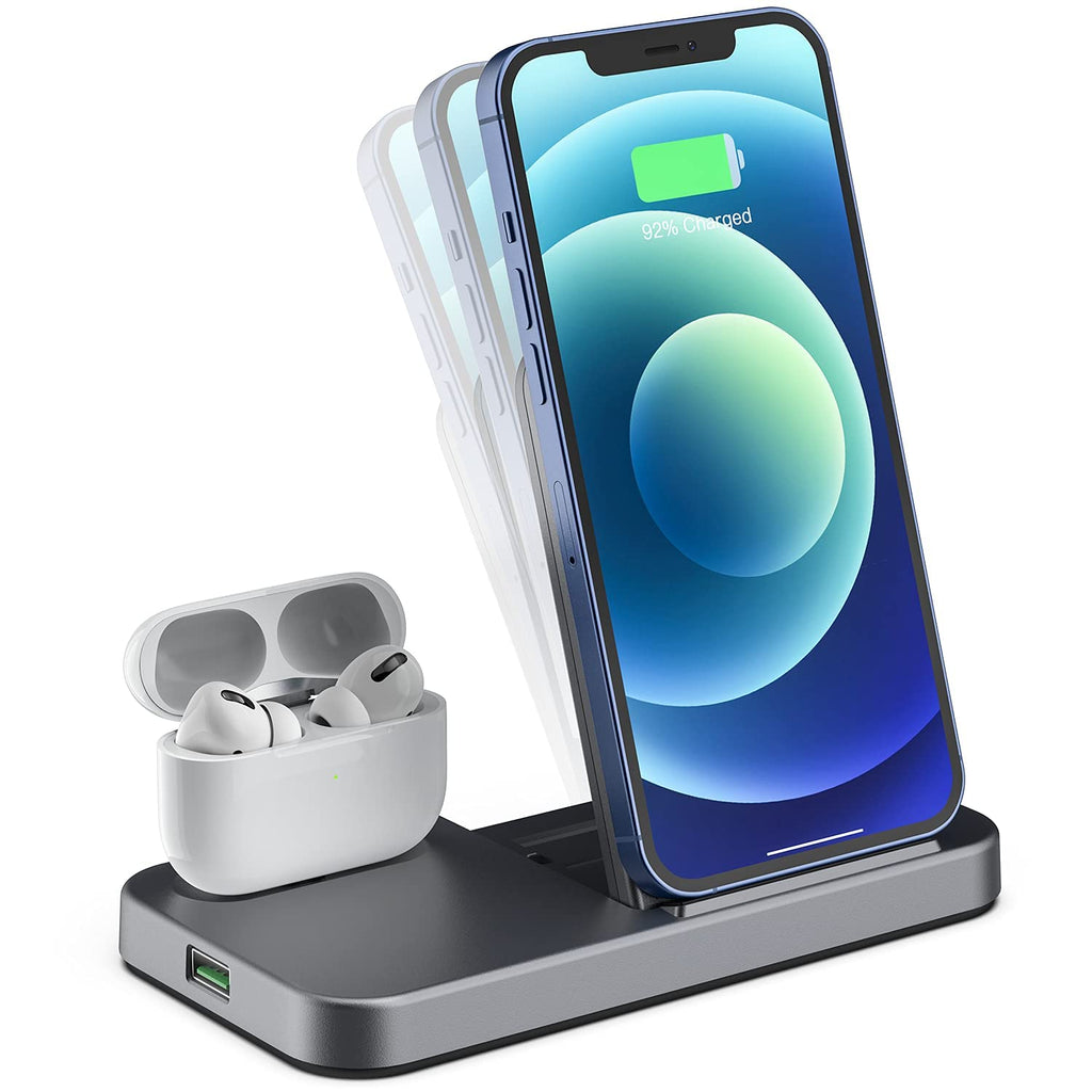 [Australia - AusPower] - Conido Wireless Charger, 2 in 1 Wireless Charging Station for iPhone and AirPods, Charging Dock for AirPods Pro/2/1, 7.5W Qi Fast Charger for iPhone 13/12 Pro Max/11 Pro Max/XR/XS Max/X/11 Plus Grey 