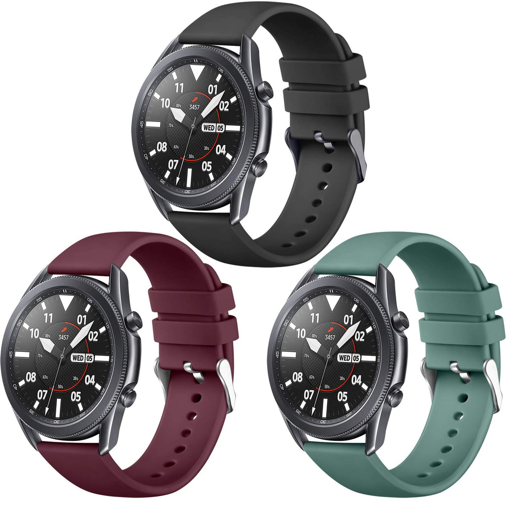 [Australia - AusPower] - Easuny Compatible with Samsung Galaxy Watch 3 Band 45mm/Galaxy Watch 46mm/Gear S3 Frontier, 22mm Quick Release Silicone Watch Bands for Women Men, 3 Pack Black/Wine Red/Pine Green/ Large 