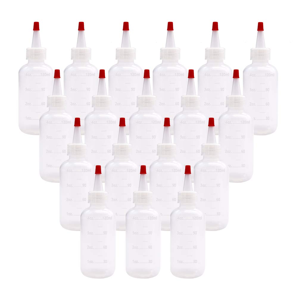 [Australia - AusPower] - 18 Pcs 4-Ounce Plastic Squeeze Bottles,Small Squeeze Condiment Bottles with Red Tip Caps and Measurement,Mini Squeeze Dispensing Bottle 