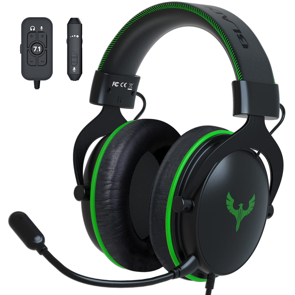 [Australia - AusPower] - Blade Hawks Headset for PS4, Gaming Headset with 7.1 Surround Sound, 2 Replaceable Earmuffs, Gaming Headphone with Noise Cancelling Mic, Volume Control for PC Mac Tablet（Green） B-Green 