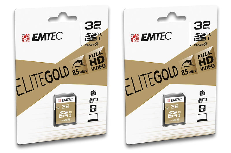 [Australia - AusPower] - Emtec Elite Gold SDHC Flash Memory Card SD Card Class10 UHS-I U1 32GB (2 Pack) 32GB-2PK 