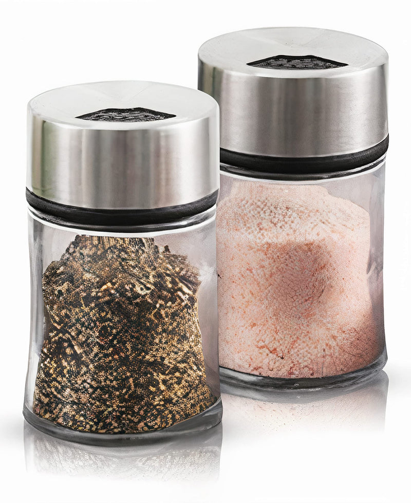 [Australia - AusPower] - Premium Salt and Pepper Shakers with Adjustable Pour Holes - Set of 2 - Elegant Stainless Steel and Glass - Perfect Spice Dispenser Set for Your Delicious Meals 