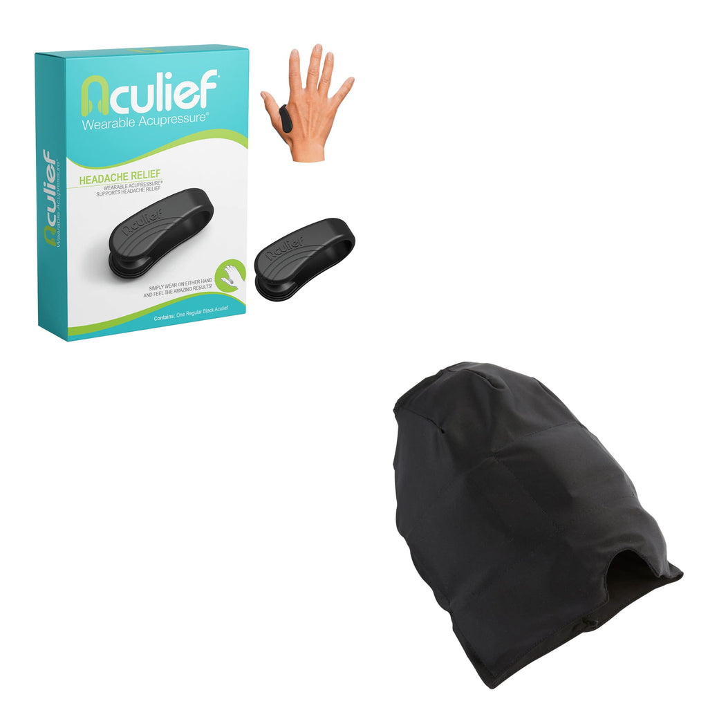 [Australia - AusPower] - Aculief - Award Winning Natural Headache, Migraine, Tension Relief - Wearable Acupressure Device and Cooling Headache Hat - Natural Drug-Free Relief - Includes Clip and Hat 