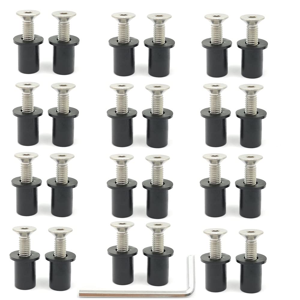 [Australia - AusPower] - 24 Pairs of M5 Neoprene Well Nuts M5 x 25mm Stainless Steel Hex Socket Bolts Well Nuts Kit for Kayak Motorcycle Windscreen Accessories,Neoprene nut Contains Brass Nuts Copper nut 