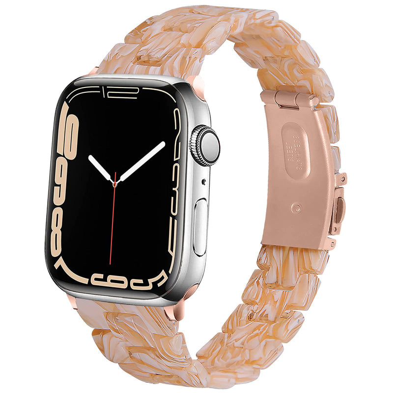 [Australia - AusPower] - Miimall Compatible Apple Watch 41mm 38mm 40mm Resin Band Women Men Ultra-Light Super-Slim Stainless Steel Clasp Replacement Bracelet Band Strap for Apple Watch Series 7/SE/6/5/4/3/2/1(Silk White) Silk White 41mm/38mm/40mm 