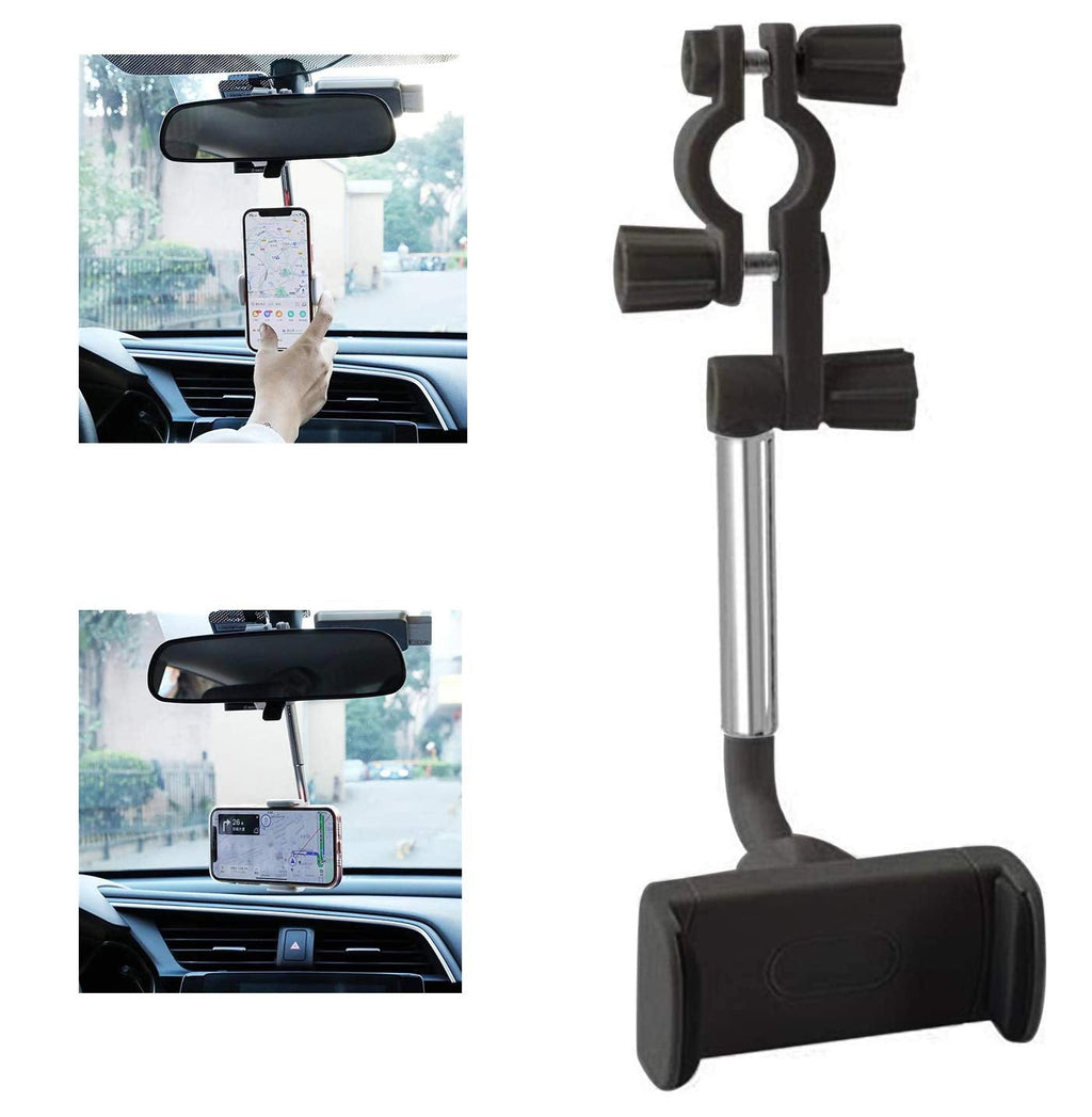 [Australia - AusPower] - JDHDL Car Phone Holder Mount, 360 Degree Rotatable Rear View Mirror Phone Mount, Universal Adjustable Smartphone Cradle, Vehicle Back Seat Mobile Phone Holder Compatible with All Cell Phones, Black 