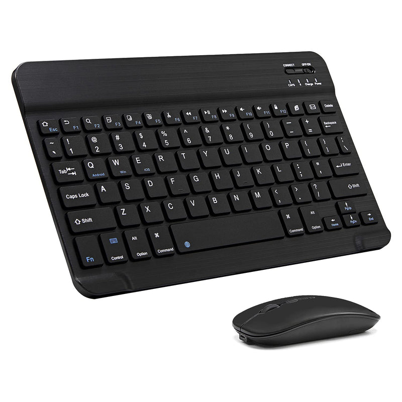 [Australia - AusPower] - Ultra-Slim Bluetooth Keyboard and Mouse Combo Rechargeable Portable Wireless Keyboard Mouse Set for Apple iPad iPhone iOS 13 and Above Samsung Tablet Phone Smartphone Android Windows (Black) Black 