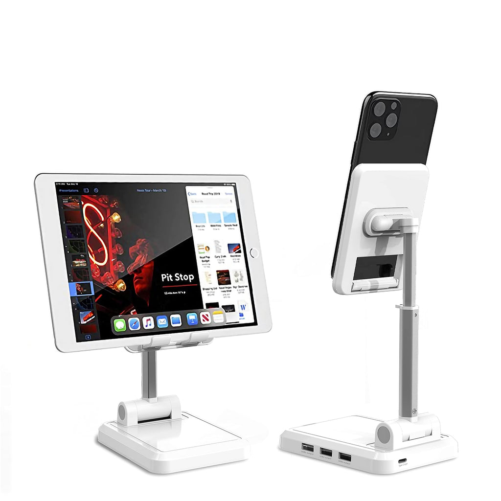 [Australia - AusPower] - Tablet Stand Adjustable,Phone Holder, Adjustable Angle Desktop Phone Holder, Mobile Phone Holder with USB Charging Ports, Suitable for iPhone, iPad, Tablet Computers 