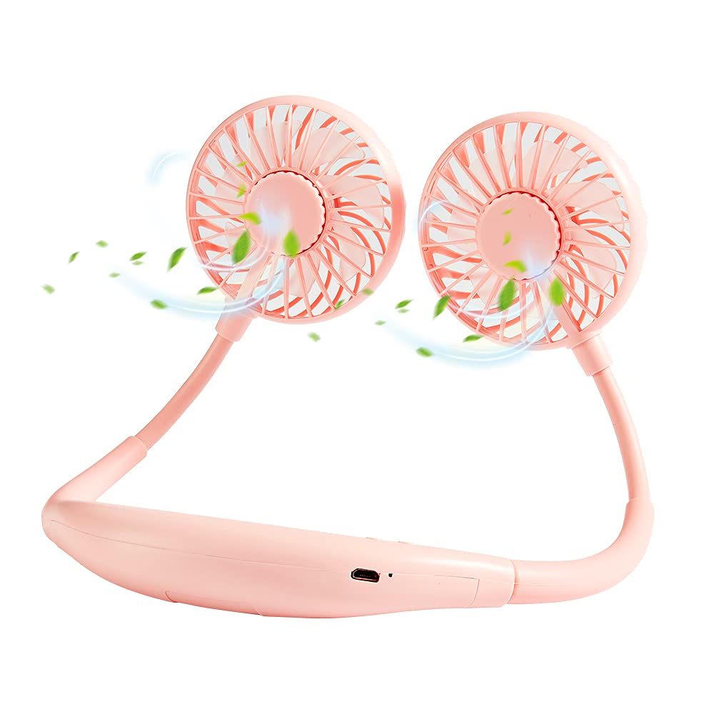 [Australia - AusPower] - Neck Fan, Portable USB Fan Rechargeable Headphone Design 3 Speeds Personal Wearable Neck Fan with Colorful Led Light for Home, Office, Travel, Sport, Outdoor (Pink) Pink 