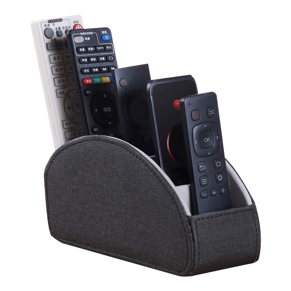 [Australia - AusPower] - Remote Control Holder with 5 Compartments - PU Leather Remote Caddy Desktop Organizer Store TV, DVD, Blu-Ray, Media Player, Heater Controllers, Black (Black) 