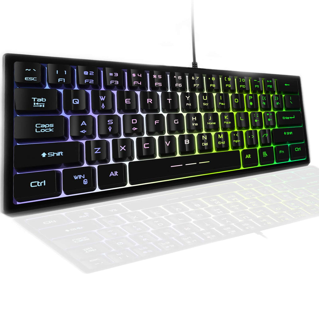 [Australia - AusPower] - Gaming Keyboard, 61 Keys Backlit 60% RGB LED Rainbow Backlit USB Wired Gaming Gears, Mechanical Feeling Keyboard for PC Mac PS5 PS4 Xbox Gamer, Typist, Travel. 
