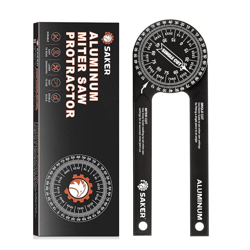 [Australia - AusPower] - Saker Miter Saw Protractor|7-Inch Aluminum Protractor Angle Finder Featuring Precision Laser-Inside & Outside Miter Angle Finder for Carpenters, Plumbers and All Building Trades (Black) Black 
