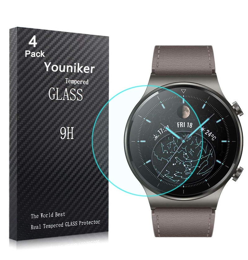 [Australia - AusPower] - Youniker 4 Pack Compatible with Huawei Watch GT2 Pro Screen Protector Tempered Glass for Huawei GT 2 Pro Smartwatch Screen Protectors Cover Anti-Scratch Bubble Free 