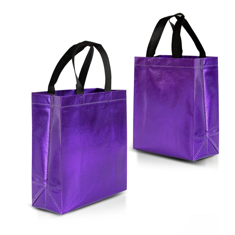 [Australia - AusPower] - 12 Purple Gift Bags Set, Non-woven Reusable Shiny Purple Small Gift Bags With Glossy Finish - Ideal As Birthday Bag, Favor Bags, Goodie bags for Wedding, Party, Christmas -8x4x10 Small- Medium Size Purple - Medium Size 