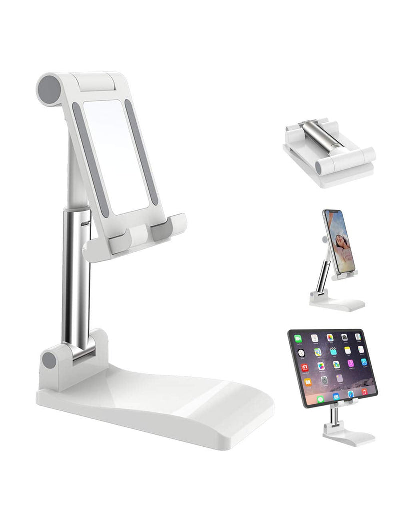 [Australia - AusPower] - Cell Phone Stand, Foldable Phone Holder,Cradle,Dock,Tablet Stand for Desk, Angle Height Adjustable Desktop Stand with Make-up Mirror, Compatible with All Mobile Phone/iPad/Kindle/Tablet (White) White 