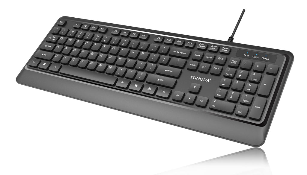 [Australia - AusPower] - YUMQUA USB Wired Computer Keyboard, Basic Slim Corded Keyboard with Number Pad, 104 Keys and 5FT USB Cable, Compatible for Windows Laptop PC Desktop, Black 