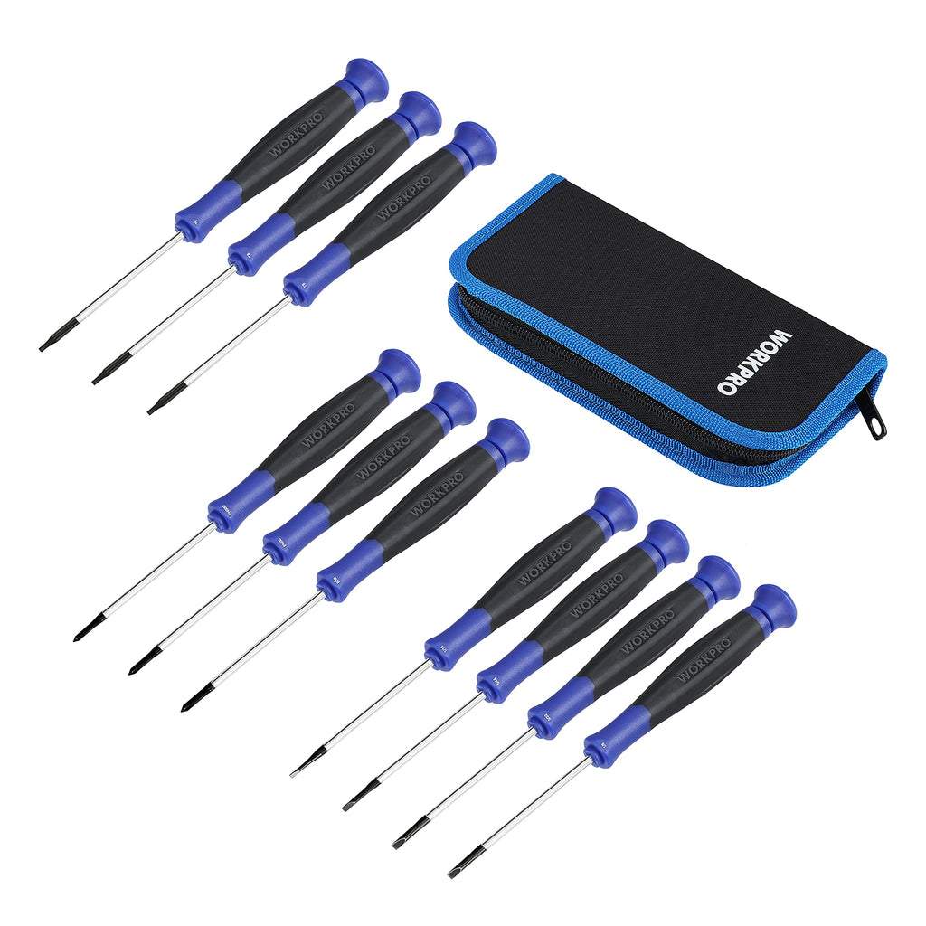 [Australia - AusPower] - WORKPRO 10-Piece Precision Screwdriver Set with Pouch, Phillips, Slotted, Torx Star, Magnetic Screwdriver Repair Tool Kit, Non-Slip Grip, for Eyeglass, Watch, Computer, Laptop, Phone 