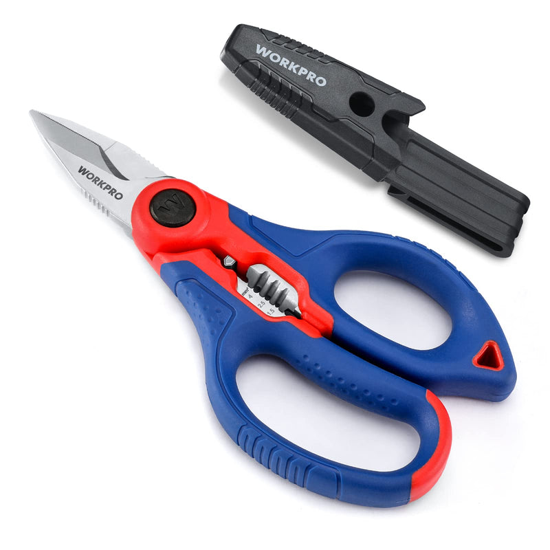 [Australia - AusPower] - WORKPRO Stainless Electricians Scissors, 6.4" Professional Electrician Shears with Wire Stripper for Soft Cable 