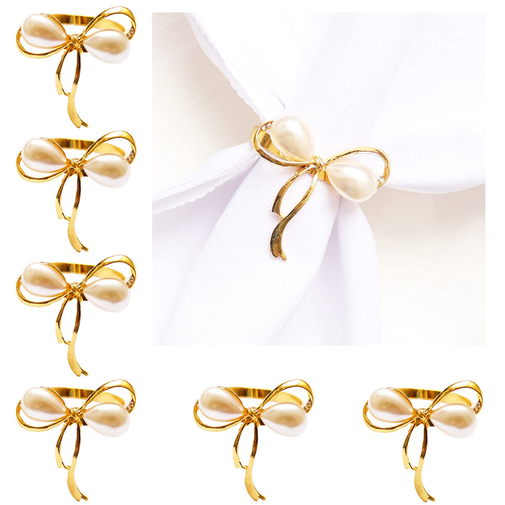 [Australia - AusPower] - NC Gold Napkin Rings Set of 6, Bow Napkin Rings Buckles for Wedding Party Banquet Decoration Christmas 