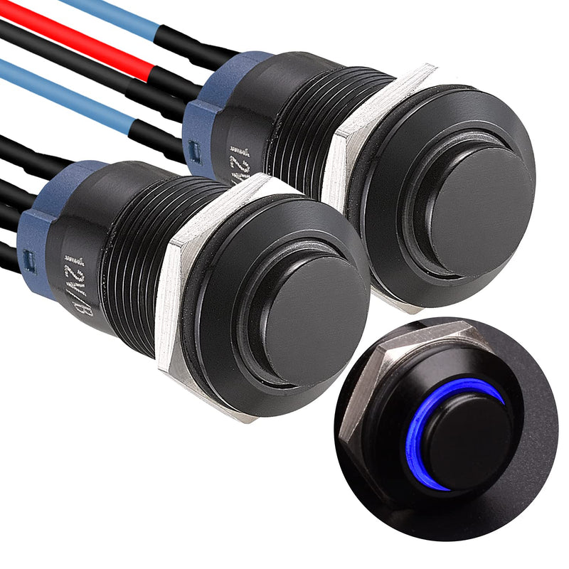 [Australia - AusPower] - APIELE 12mm Latching Push Button Switch Pre-Wired 150mm High Round Head Aluminium Alloy 1NO 1 Normally Open with Ring Led Pack of 2 (Blue) 150mm Pre-wired Blue 
