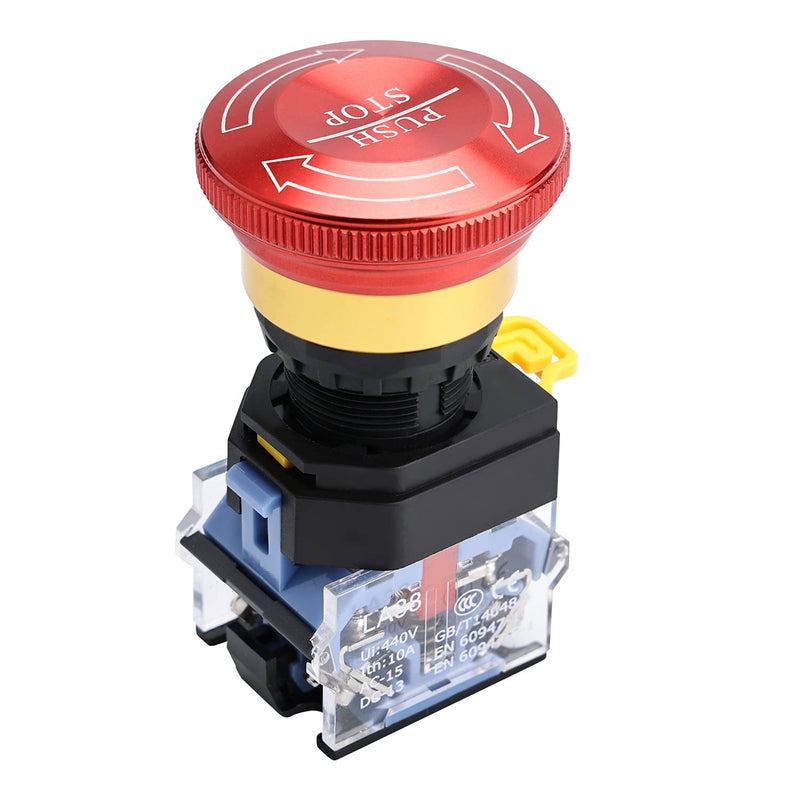 [Australia - AusPower] - APIELE 22mm 1NO 1NC Red Metal Head Mushroom Emergency Stop Push Button Switch 600V 10 Amp (Type A) TYPE A ( Metal Head) 