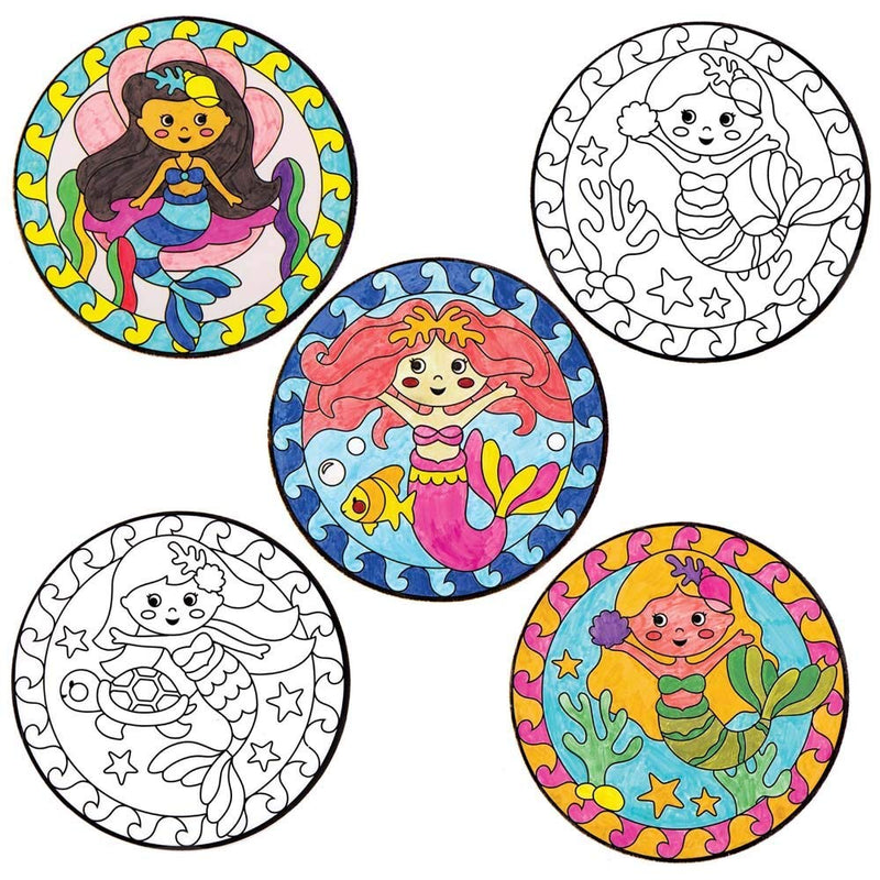 [Australia - AusPower] - Baker Ross Mermaid Color in Window Decorations - Pack of 15, Suncatcher Stained Glass Effect for Children to Make and Display (FE165) 