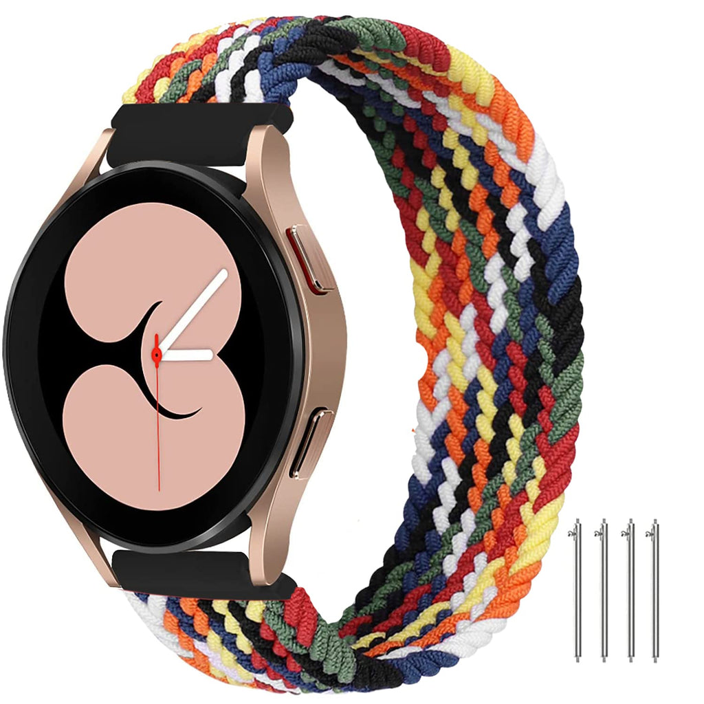 [Australia - AusPower] - Minggo Solo Loop Braided Band Compatible with Samsung Galaxy Watch 4 40mm 44mm, Elastic Woven Replacement Strap Compatible for Galaxy Watch Active/Active 2 40 44mm/Galaxy Watch 3 41mm/Watch 4 Classic Rainbow Large 