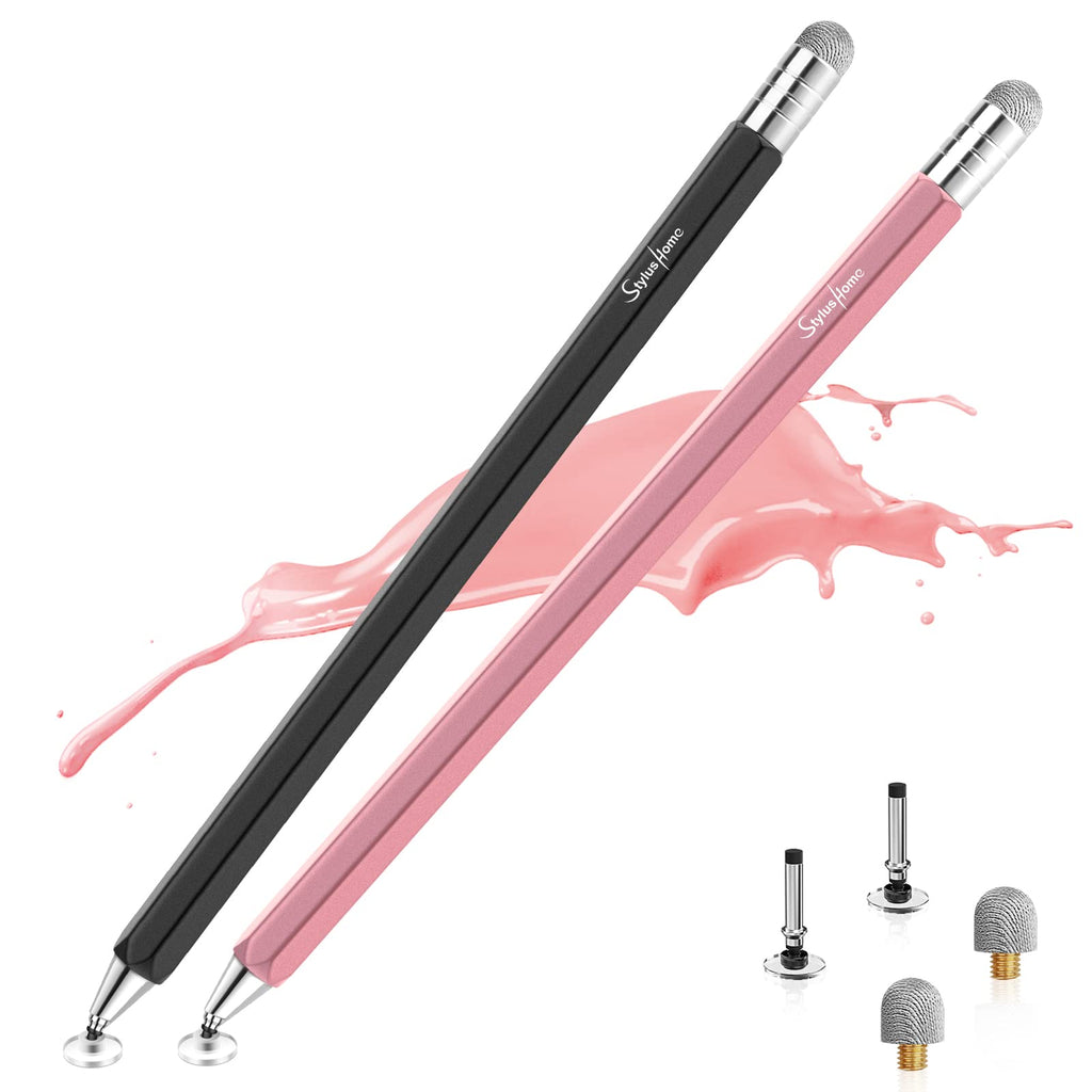 [Australia - AusPower] - Stylus Pens for Touch Screens (2 Pcs), StylusHome 2 in 1 Rotatable Capacitive Stylus Pens for Apple/iPhone/Ipad pro/Mini/Air/Android/Microsoft/Surface All Universal Touch Screens【Black & Rose Gold】 