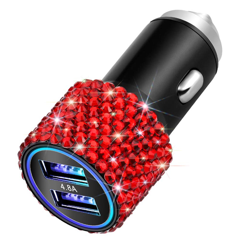 [Australia - AusPower] - OTOSTAR Dual USB Car Charger, 4.8A Output, Bling Crystal Diamond Car Decorations Accessories Fast Charging Adapter for iPhones Android iOS, Samsung Galaxy, LG, Nexus, HTC (Red) 