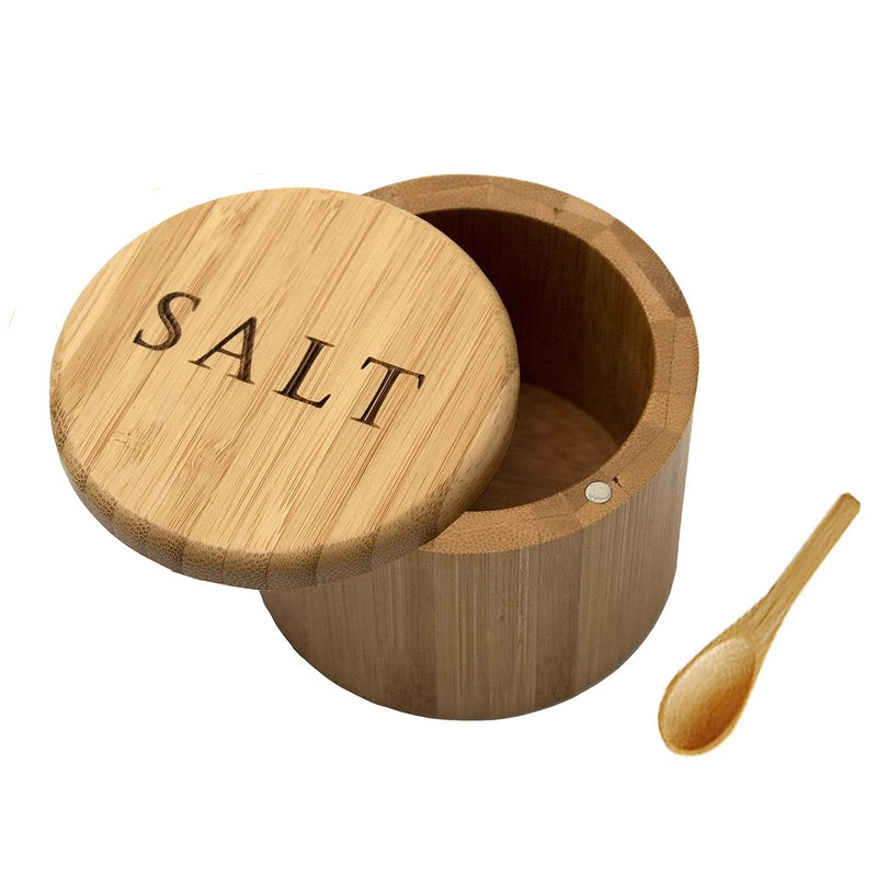 [Australia - AusPower] - Salt Cellar, Bamboo Salt Box, Salt Container With Spoon, Salt Holder With Lid, Salt Shaker, Cumin and Pepper Bowl with Magnetic Swivel Lid (1 box with engraved "Salt")… ("SALT" engraved) "SALT" engraved 