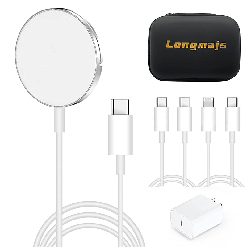 [Australia - AusPower] - Longmajs Magnetic Wireless Charger Set for iPhone with Phone Holder Included Storage Bag 20W USB-C PD Adapter and 2 Fast Charging Cable Compatible with Devices That Support Wireless Charging(5 in 1) 