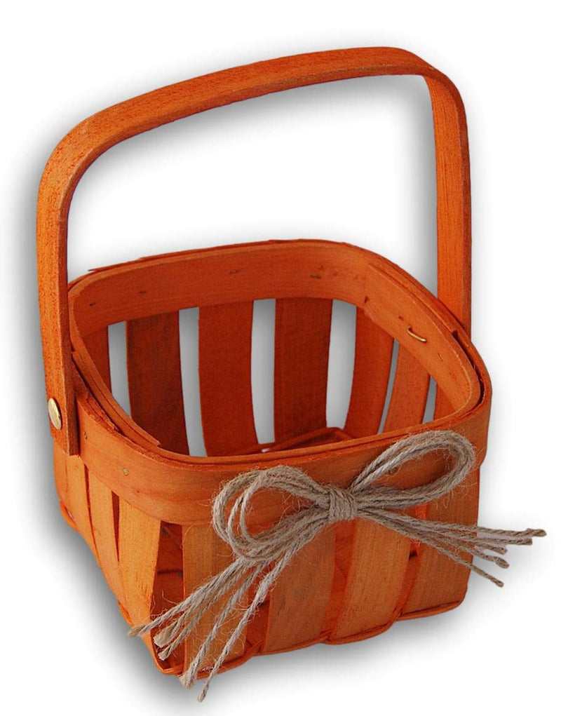[Australia - AusPower] - CraftDesigner Miniature Slatted Country Basket with Handle and Jute Yarn Bow 4.5 x 5 x 3 Inches Cherry Brown 