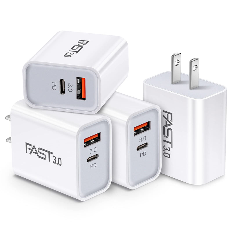 [Australia - AusPower] - 20W USB C Fast Charger[ 4-Pack] iSeekerKit Dual Port PD Power Delivery + Quick Charger 3.0 Wall Charger Block Compatible for iPhone 13/12/11 /Pro Max Mini XS/XR/X, 8/7/6, Pad Pro,Samsung Galaxy, Pixel White 