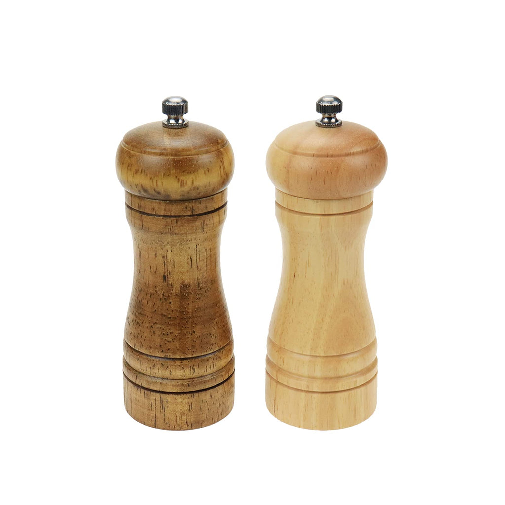 [Australia - AusPower] - Geesatis Pepper Grinders 2 Pcs Wood Salt and Pepper Mill Set Manual Adjustable Coarseness Ceramic Rotor Salt Grinder Pepper Salt Shakers, 5 Inch 