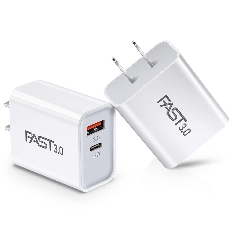 [Australia - AusPower] - USB C Charger iSeekerKit PD 3.0 Wall Charger 20W Fast Charging Type C Adapter with Dual Ports [Power Delivery 3.0+USB Quick Charging 3.0] Compatible iPhone 13 12 Mini 11 Pro Max Galaxy Tablets/ 2-Pack White White 