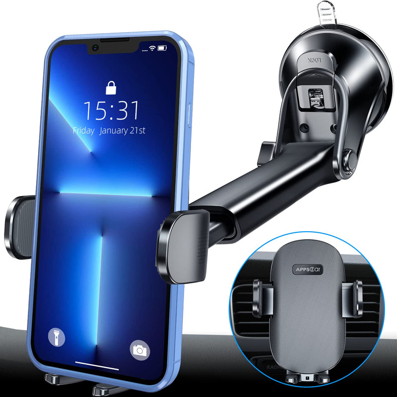 [Australia - AusPower] - [2022 Upgraded] 3-in-1 Stable Car Phone Mount, Long Arm Suction Cup Phone Holder for Car Dashboard Windshield Air Vent Universal Hands Free Clip Cell Phone Holder, Compatible with All Cellphone 
