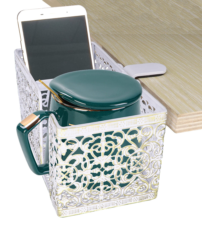 [Australia - AusPower] - Aurynns Desk Cup holder, Clip on Cup holder,To store beverags stationery and mobile phone(white + gold) white + gold 