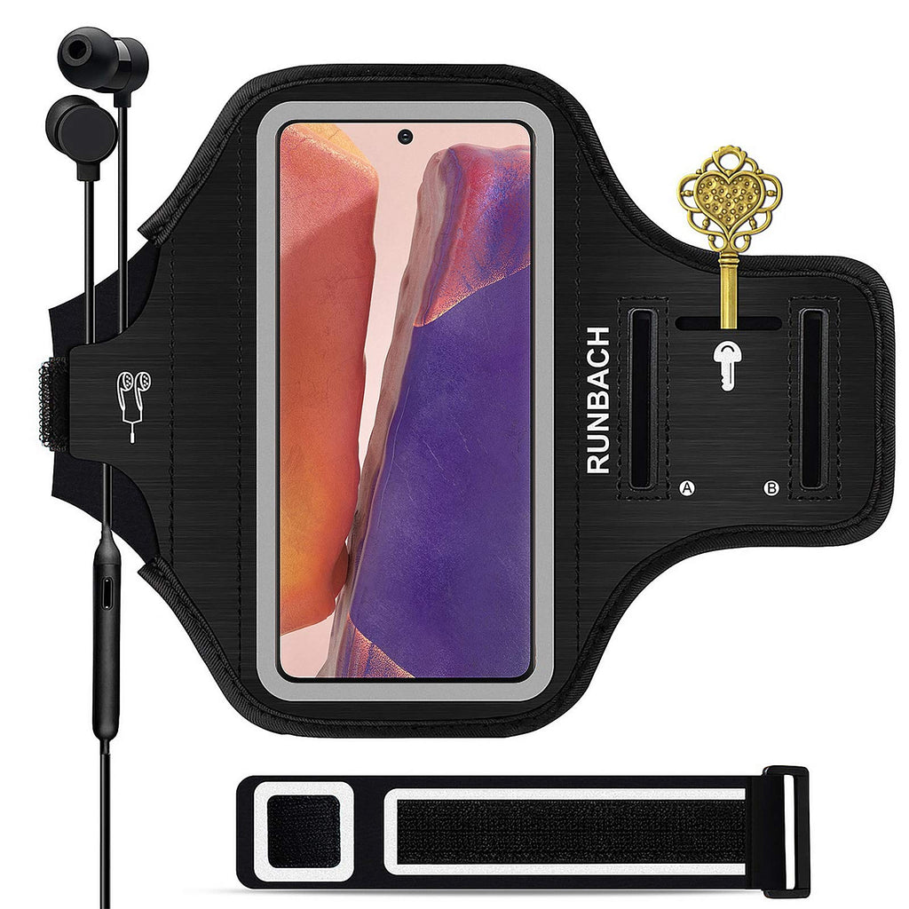 [Australia - AusPower] - Runbach Water Resistant Running Armband for Samsung Galaxy Note 20/10+/10/9/8,Galaxy M31/M30/M21/M20/M11/M10/F41/XCover Pro,with Adjustable Strap and Card Slot(Black) Black 